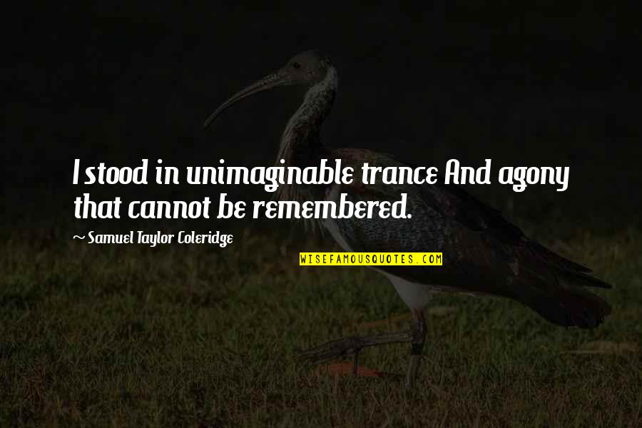 Agony's Quotes By Samuel Taylor Coleridge: I stood in unimaginable trance And agony that