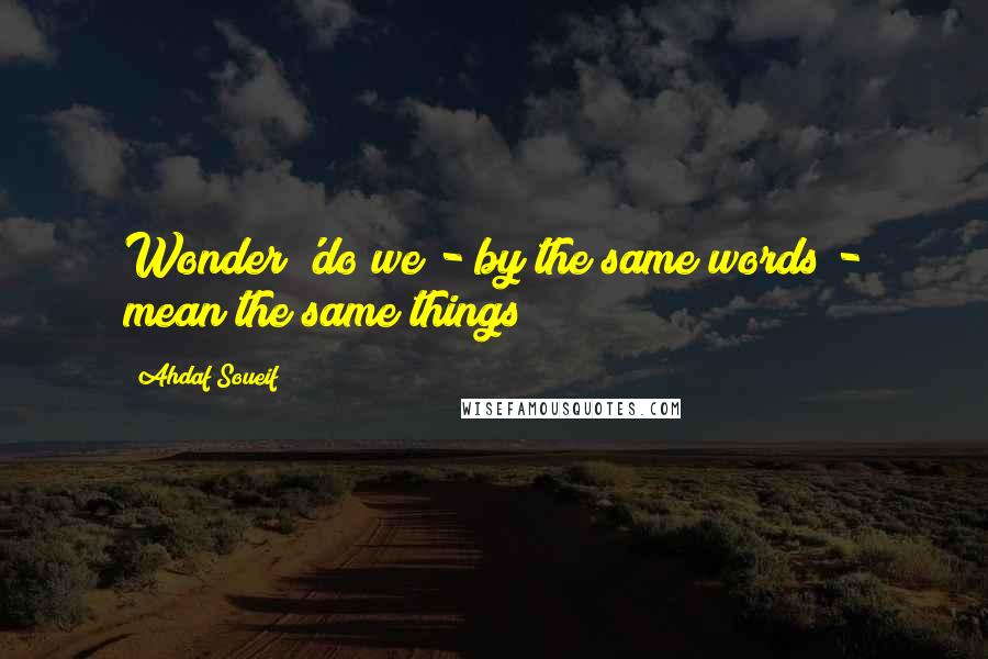 Ahdaf Soueif quotes: Wonder 'do we - by the same words - mean the same things?