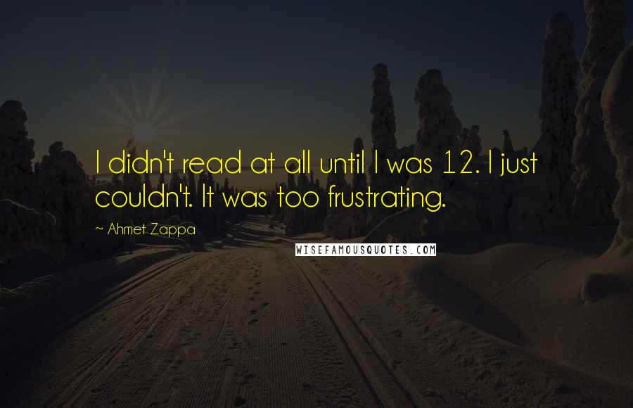 Ahmet Zappa quotes: I didn't read at all until I was 12. I just couldn't. It was too frustrating.