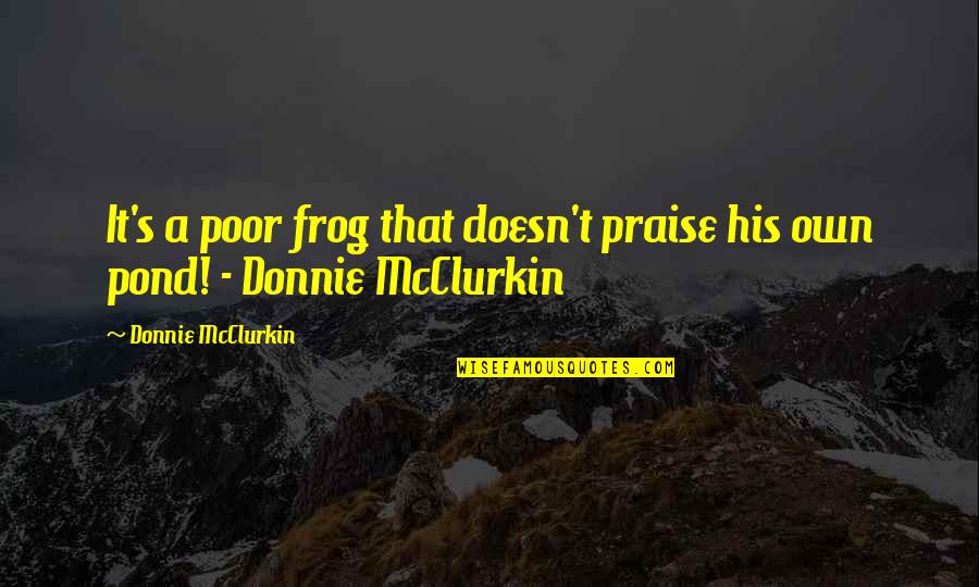 Ahonen Pertti Quotes By Donnie McClurkin: It's a poor frog that doesn't praise his Ahonen Pertti Quotes By Donnie McClurkin: It's a poor frog that doesn't praise his