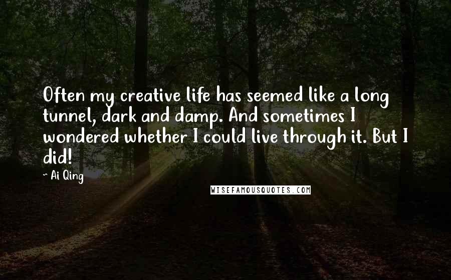 Ai Qing quotes: Often my creative life has seemed like a long tunnel, dark and damp. And sometimes I wondered whether I could live through it. But I did!