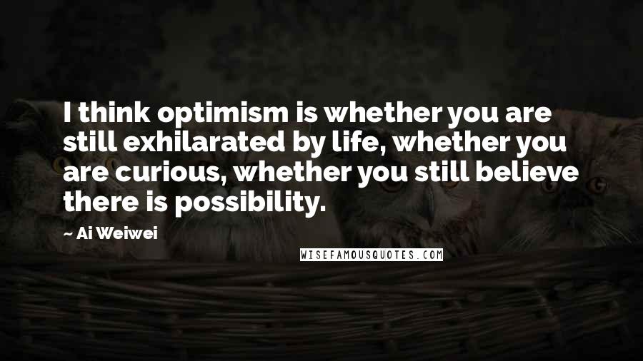 Ai Weiwei quotes: I think optimism is whether you are still exhilarated by life, whether you are curious, whether you still believe there is possibility.