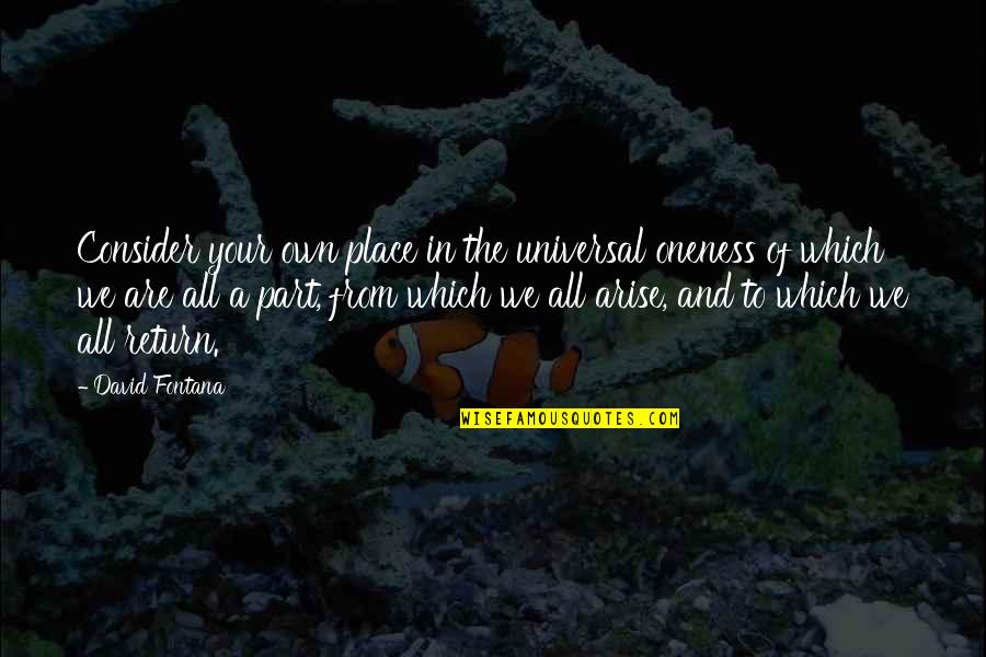 Aids That Help Quotes By David Fontana: Consider your own place in the universal oneness Aids That Help Quotes By David Fontana: Consider your own place in the universal oneness