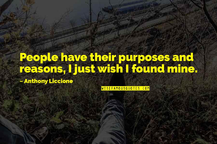 Aim In Life Quotes By Anthony Liccione: People have their purposes and reasons, I just