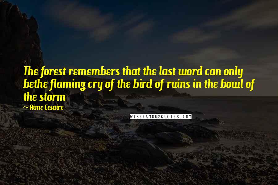 Aime Cesaire quotes: The forest remembers that the last word can only bethe flaming cry of the bird of ruins in the bowl of the storm Aime Cesaire quotes: The forest remembers that the last word can only bethe flaming cry of the bird of ruins in the bowl of the storm