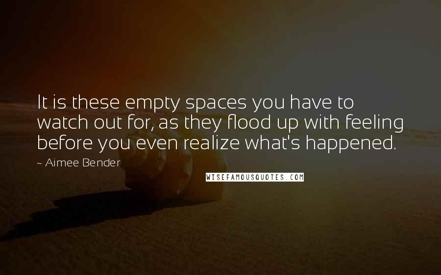 Aimee Bender quotes: It is these empty spaces you have to watch out for, as they flood up with feeling before you even realize what's happened.