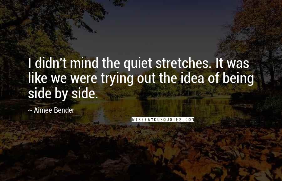 Aimee Bender quotes: I didn't mind the quiet stretches. It was like we were trying out the idea of being side by side.