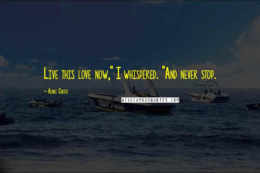 Aimee Carter quotes: Live this love now," I whispered. "And never stop.