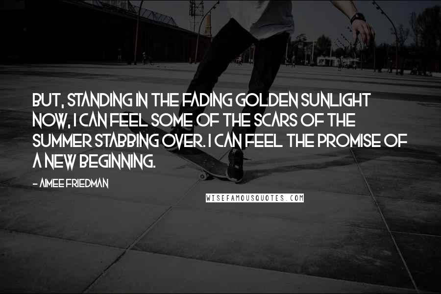 Aimee Friedman quotes: But, standing in the fading golden sunlight now, I can feel some of the scars of the summer stabbing over. I can feel the promise of a new beginning.