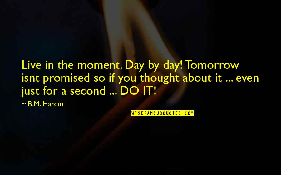 Aiming For The Best Quotes By B.M. Hardin: Live in the moment. Day by day! Tomorrow