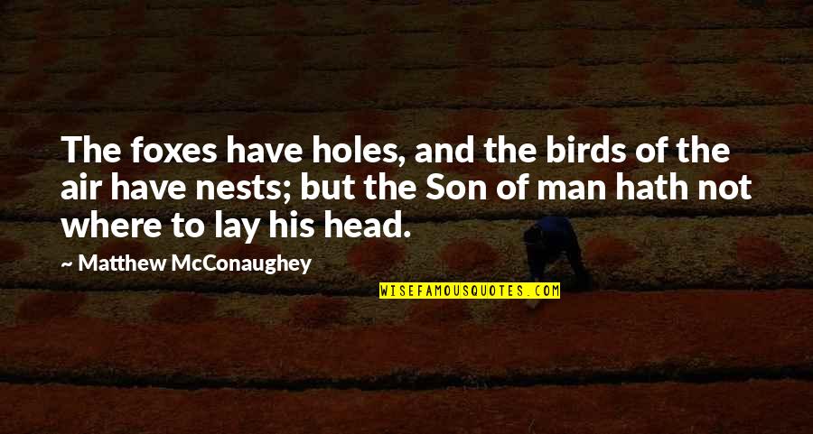 Air To Air Quotes By Matthew McConaughey: The foxes have holes, and the birds of Air To Air Quotes By Matthew McConaughey: The foxes have holes, and the birds of