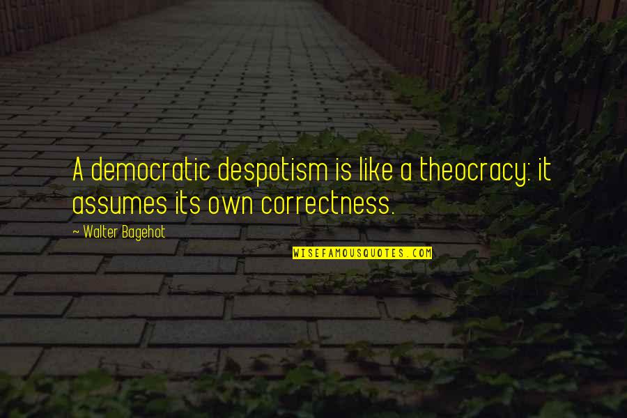 Airplane Travel Quotes By Walter Bagehot: A democratic despotism is like a theocracy: it