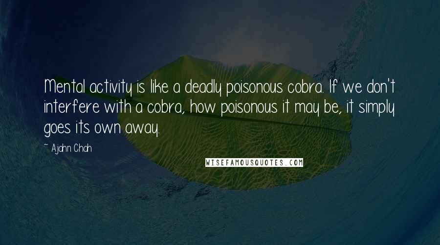 Ajahn Chah quotes: Mental activity is like a deadly poisonous cobra. If we don't interfere with a cobra, how poisonous it may be, it simply goes its own away.