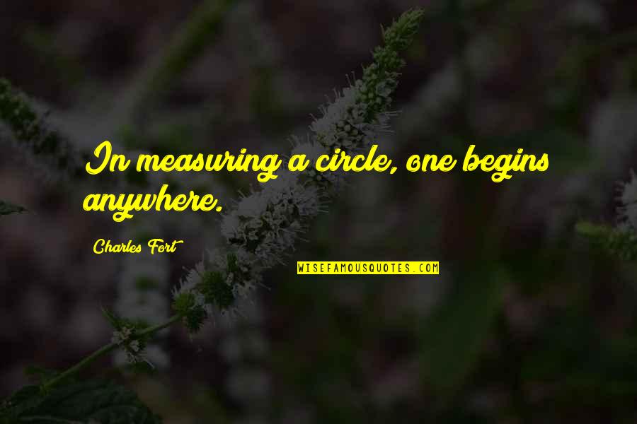 Ajahs World Quotes By Charles Fort: In measuring a circle, one begins anywhere. Ajahs World Quotes By Charles Fort: In measuring a circle, one begins anywhere.