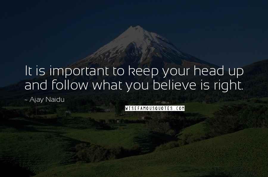 Ajay Naidu quotes: It is important to keep your head up and follow what you believe is right.