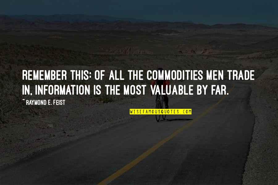 Aksentijevic Quotes By Raymond E. Feist: Remember this: of all the commodities men trade Aksentijevic Quotes By Raymond E. Feist: Remember this: of all the commodities men trade