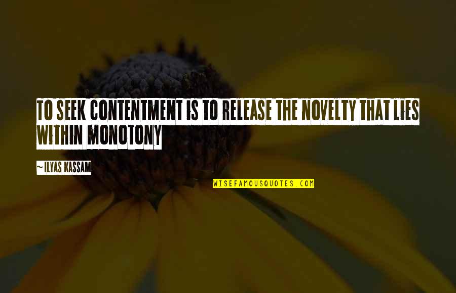 Aktantmodellen Quotes By Ilyas Kassam: To seek contentment is to release the novelty