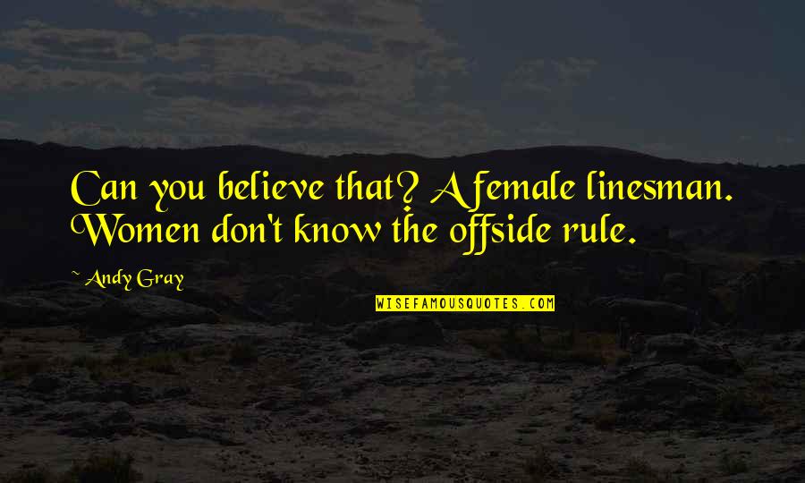 Al Masoudi Medical Center Quotes By Andy Gray: Can you believe that? A female linesman. Women