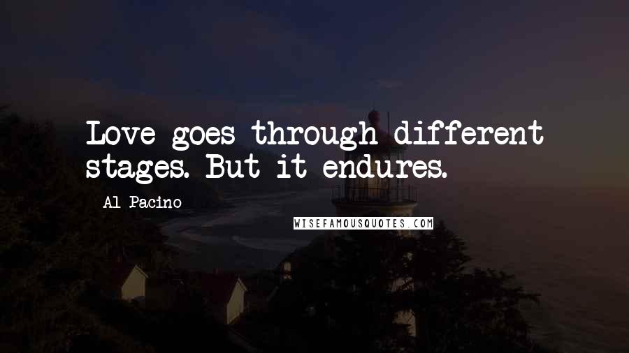 Al Pacino quotes: Love goes through different stages. But it endures.