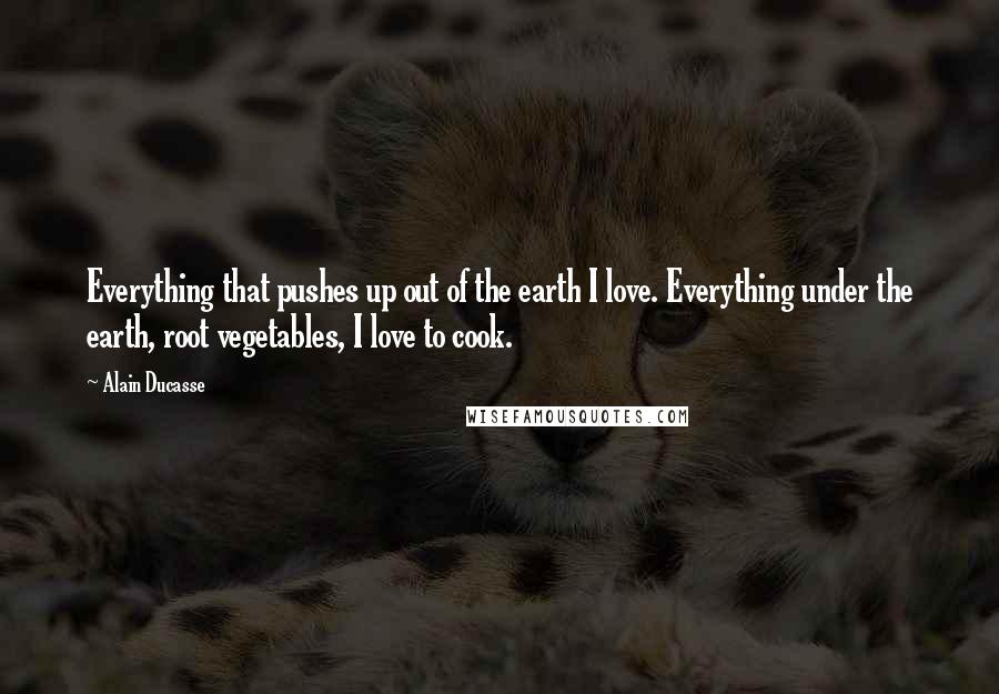 Alain Ducasse quotes: Everything that pushes up out of the earth I love. Everything under the earth, root vegetables, I love to cook.