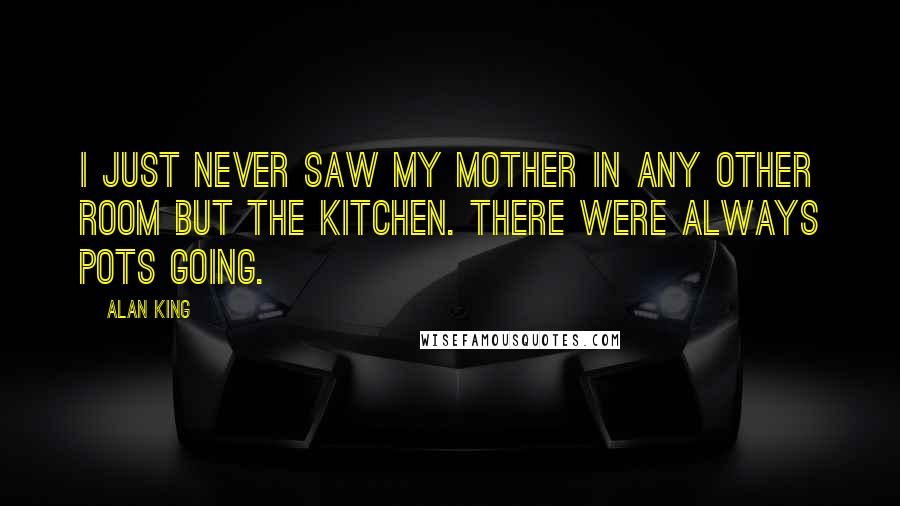 Alan King quotes: I just never saw my mother in any other room but the kitchen. There were always pots going.