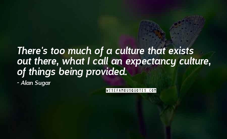 Alan Sugar quotes: There's too much of a culture that exists out there, what I call an expectancy culture, of things being provided.