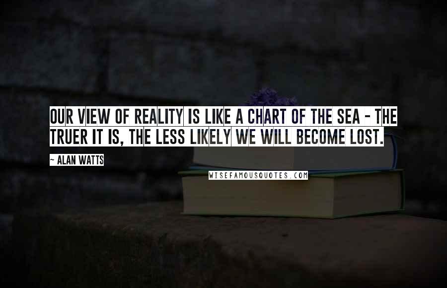 Alan Watts quotes: Our view of reality is like a chart of the sea - the truer it is, the less likely we will become lost.
