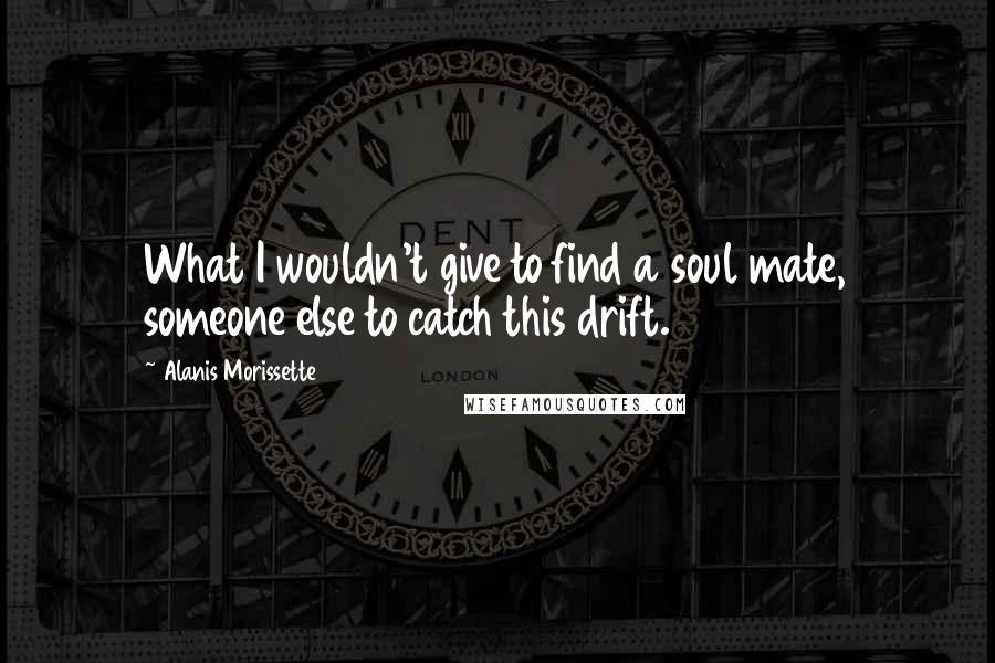 Alanis Morissette quotes: What I wouldn't give to find a soul mate, someone else to catch this drift.