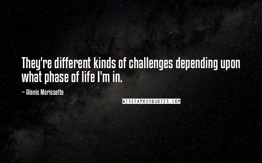 Alanis Morissette quotes: They're different kinds of challenges depending upon what phase of life I'm in.