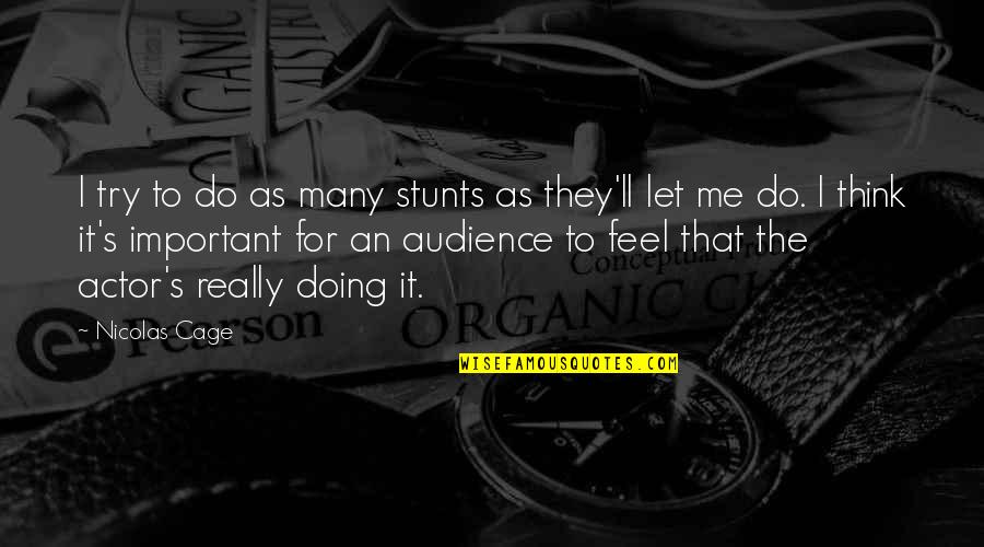 Alankrita Bora Quotes By Nicolas Cage: I try to do as many stunts as Alankrita Bora Quotes By Nicolas Cage: I try to do as many stunts as