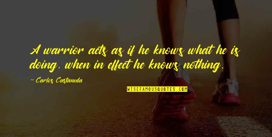 Alastar Rugs Quotes By Carlos Castaneda: A warrior acts as if he knows what