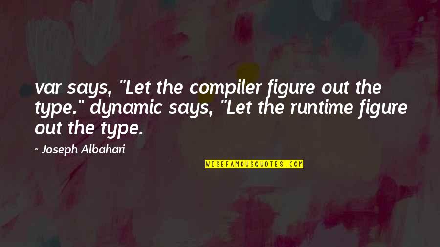 Albahari Quotes By Joseph Albahari: var says, "Let the compiler figure out the