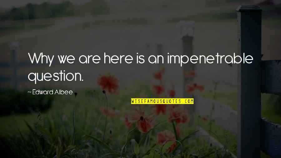 Albee Quotes By Edward Albee: Why we are here is an impenetrable question. Albee Quotes By Edward Albee: Why we are here is an impenetrable question.