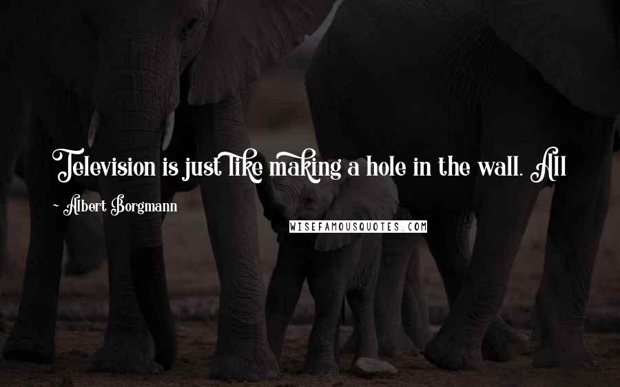 Albert Borgmann quotes: Television is just like making a hole in the wall. All kinds of stuff comes in, on the screen, that we would never allow to come in through the door.