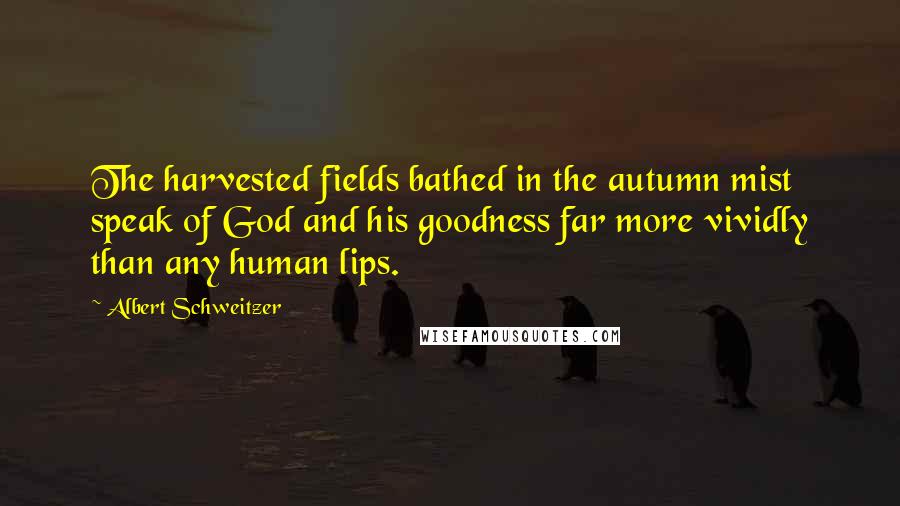 Albert Schweitzer quotes: The harvested fields bathed in the autumn mist speak of God and his goodness far more vividly than any human lips.