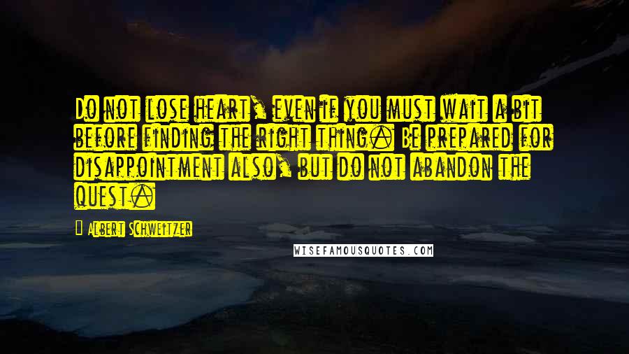 Albert Schweitzer quotes: Do not lose heart, even if you must wait a bit before finding the right thing. Be prepared for disappointment also, but do not abandon the quest.