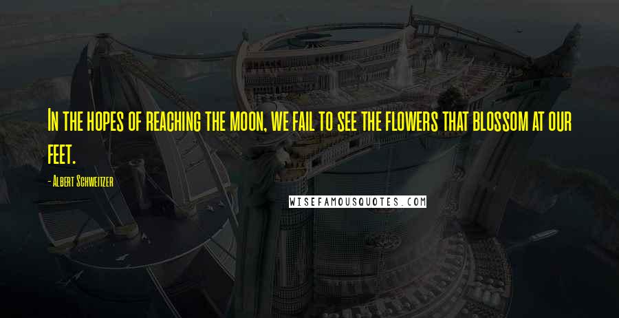 Albert Schweitzer quotes: In the hopes of reaching the moon, we fail to see the flowers that blossom at our feet.