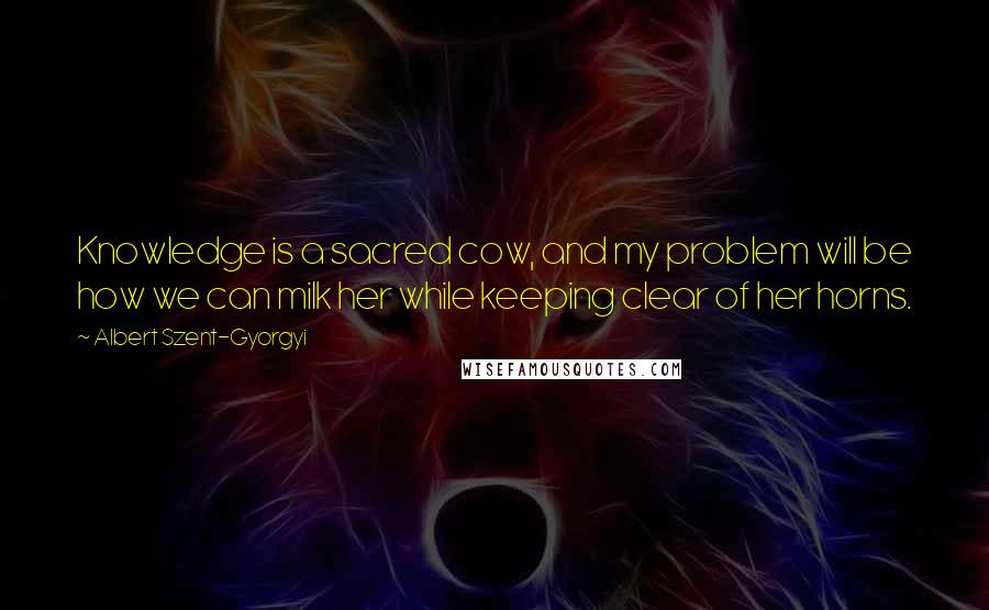 Albert Szent-Gyorgyi quotes: Knowledge is a sacred cow, and my problem will be how we can milk her while keeping clear of her horns.