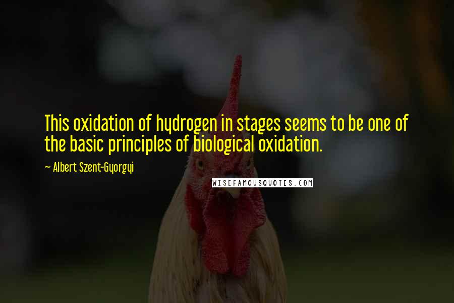 Albert Szent-Gyorgyi quotes: This oxidation of hydrogen in stages seems to be one of the basic principles of biological oxidation.