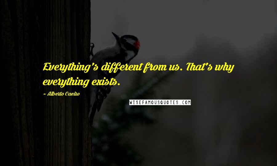 Alberto Caeiro quotes: Everything's different from us. That's why everything exists.