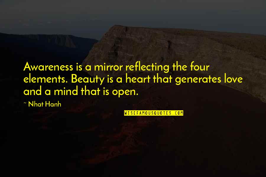 Albouze Scrambled Quotes By Nhat Hanh: Awareness is a mirror reflecting the four elements.