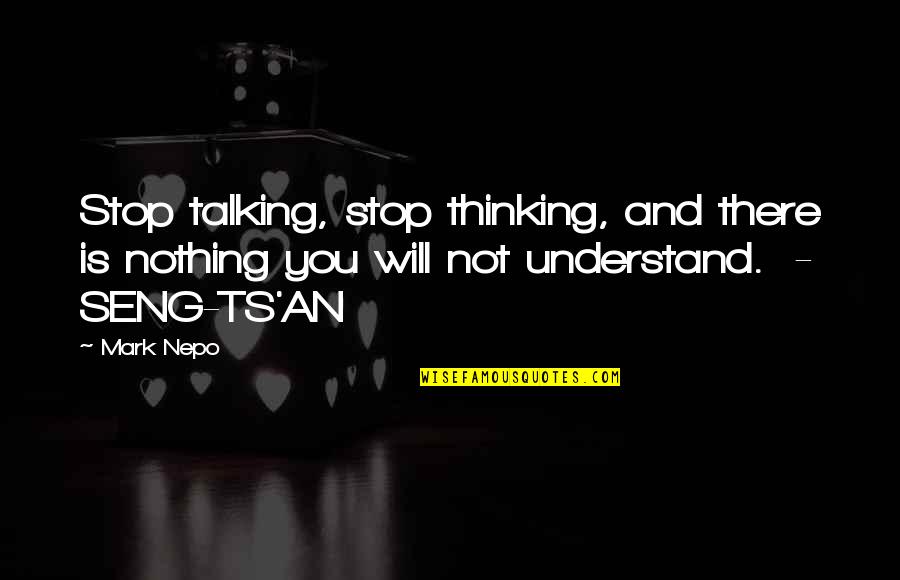 Alcanzar Metas Quotes By Mark Nepo: Stop talking, stop thinking, and there is nothing