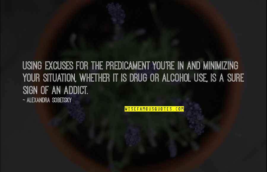 Alcohol Addict Quotes By Alexandra Sobetsky: Using excuses for the predicament you're in and Alcohol Addict Quotes By Alexandra Sobetsky: Using excuses for the predicament you're in and