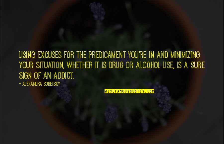 Alcohol Addiction Quotes By Alexandra Sobetsky: Using excuses for the predicament you're in and