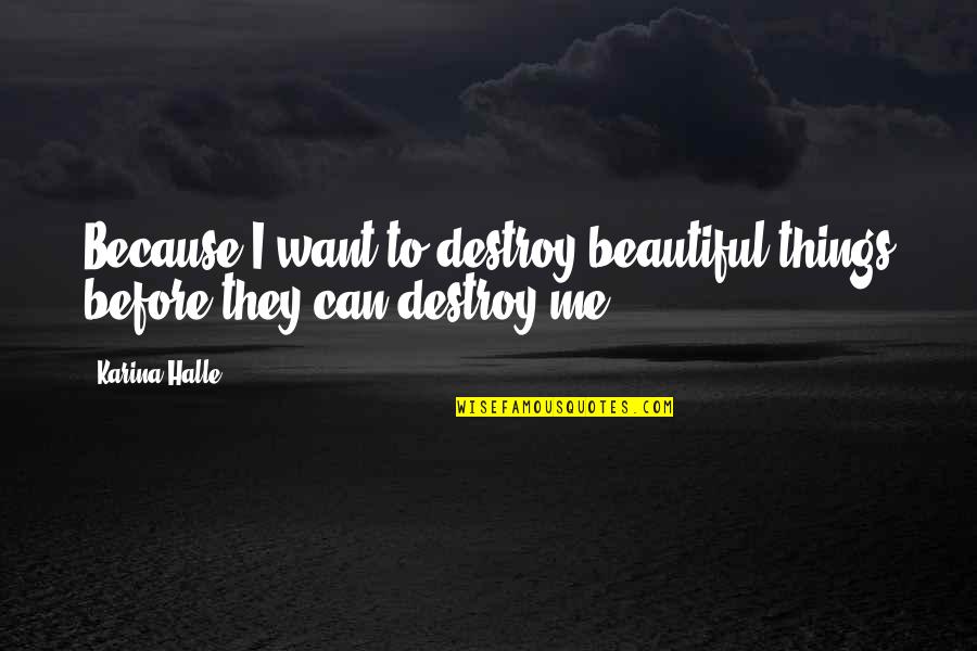 Aldinger Dr Quotes By Karina Halle: Because I want to destroy beautiful things before