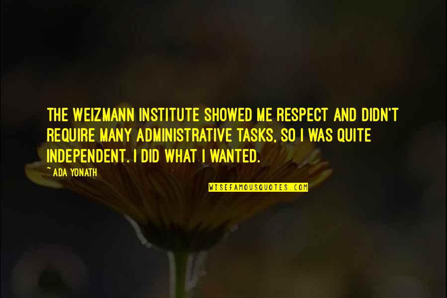 Aldo Raine Quote Quotes By Ada Yonath: The Weizmann Institute showed me respect and didn't