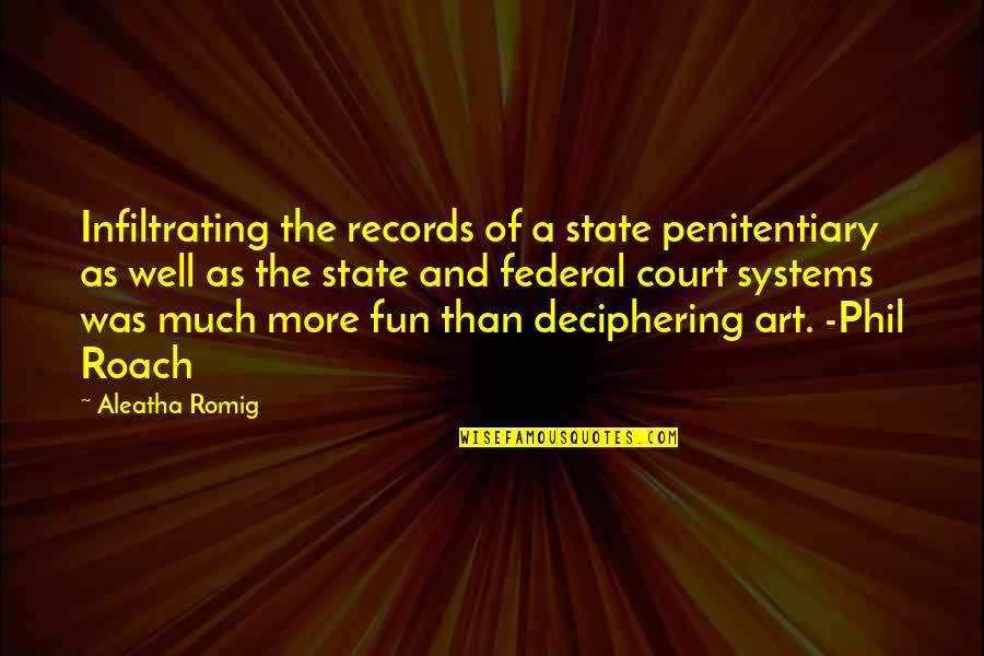 Aleatha Quotes By Aleatha Romig: Infiltrating the records of a state penitentiary as