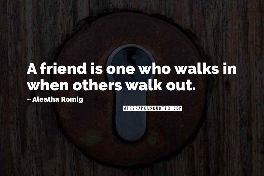 Aleatha Romig quotes: A friend is one who walks in when others walk out.