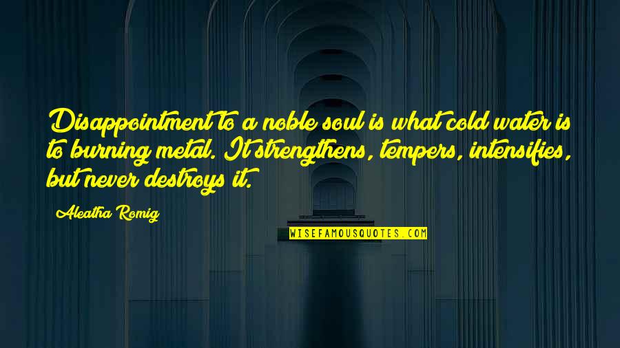 Aleatha Romig Quotes By Aleatha Romig: Disappointment to a noble soul is what cold