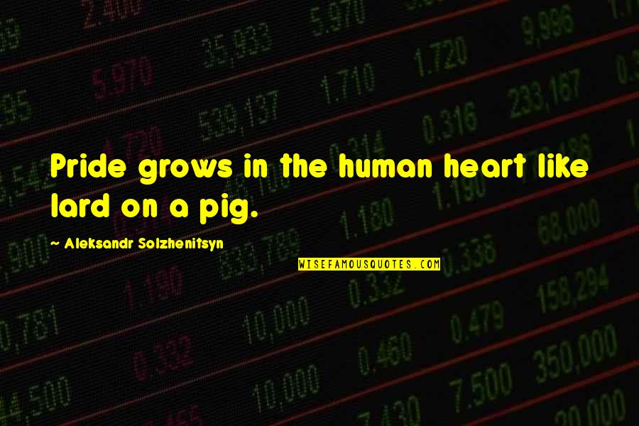 Aleksandr Solzhenitsyn Quotes By Aleksandr Solzhenitsyn: Pride grows in the human heart like lard Aleksandr Solzhenitsyn Quotes By Aleksandr Solzhenitsyn: Pride grows in the human heart like lard